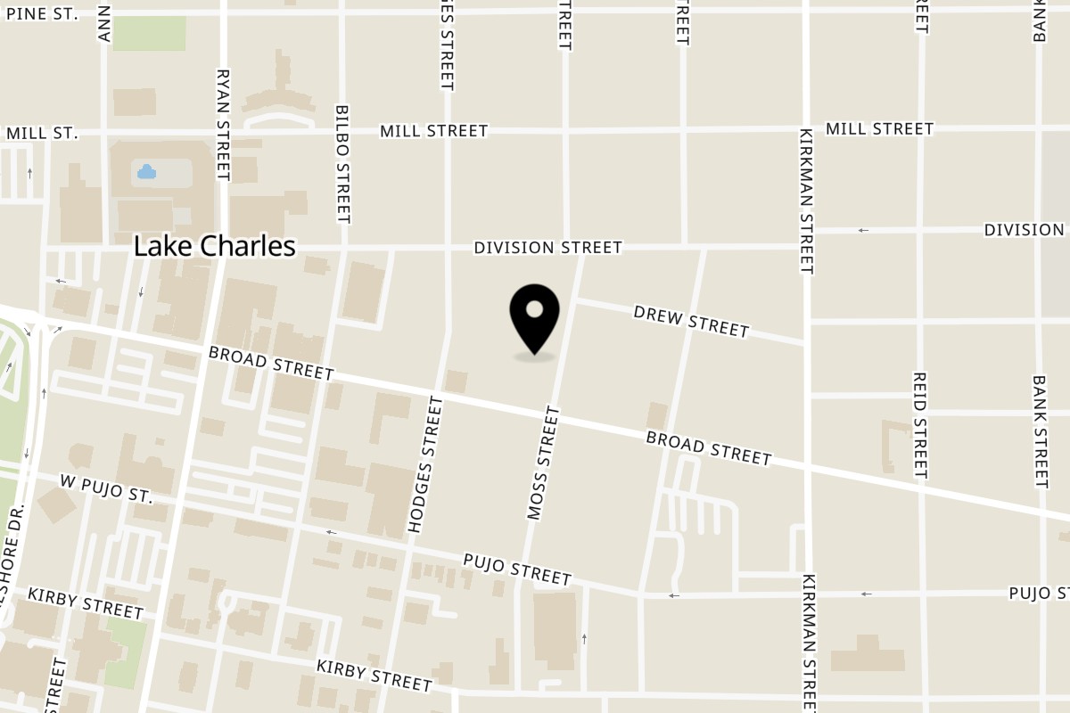Map showing the location of SHUCKS! on 1301 Bayou Vue Drive in Lake Charles